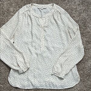 LOFT Cream Polka Dot Henley Blouse - Long Sleeve